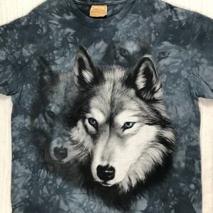 The Mountain Wolf Graphic T-Shirt Tie Dye Blue Eyes Animal‎ Print Large